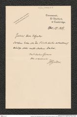 Nachlass Franz Steindachner, Brief von Hans Friedrich Gadow an Franz Steindachner (15.12.1909), Inv.Nr. 148.03, Seite 1